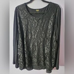 Lee black lace blouse top 2X holiday NYE event dressy